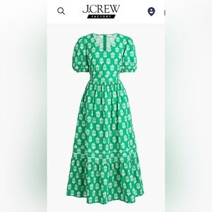 J. Crew Block Print Green Dress with White Floral Print